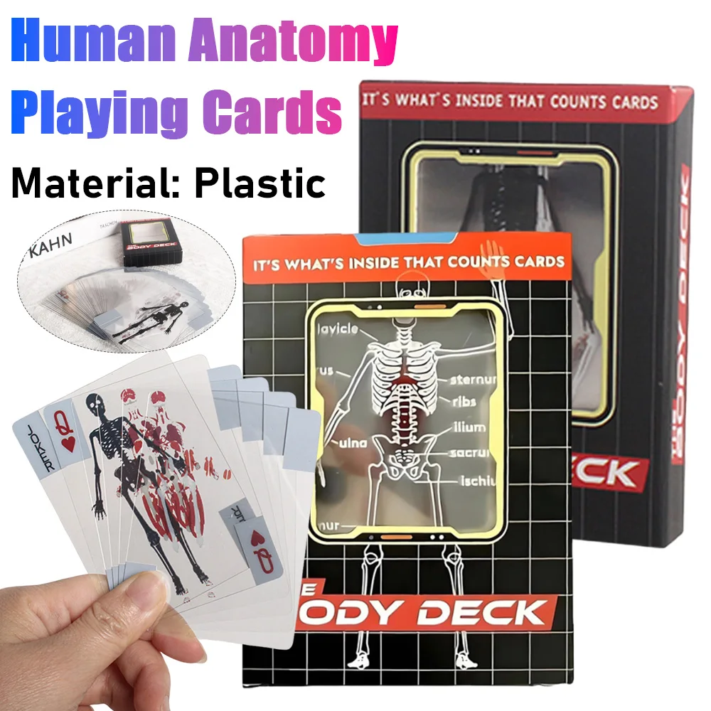 1/2/3PCS Waterproof Playing Cards The Body Deck Skeleton Playing Cards Plastic Transparent Anatomy Poker Cards Halloween Gifts