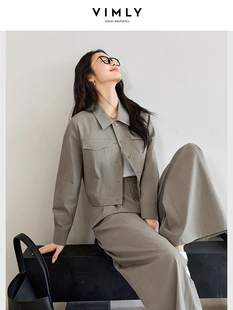 

VIMLY женские комплекты брюк из двух предметов, женская одежда, весна-осень 2021, модные куртки с длинными рукавами, широкие брюки M9810