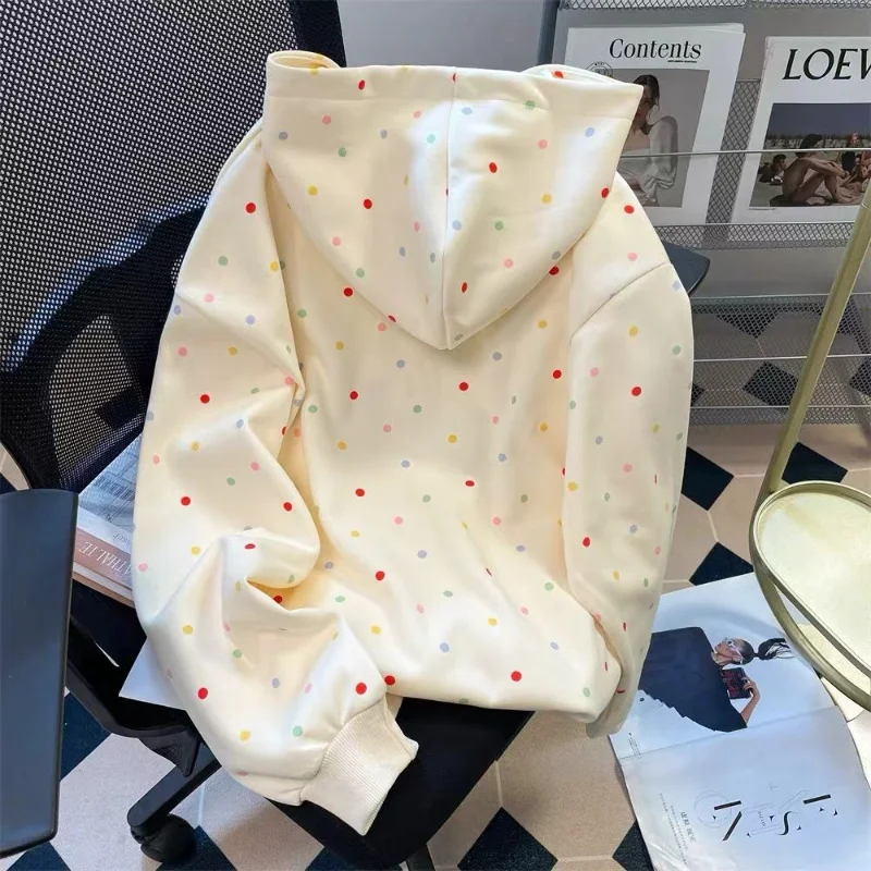 ダックスフント犬刺繍かわいい水玉模様ルーズフード付きスウェットシャツ韓国秋冬新作怠惰なカレッジスタイルベルベットジャケット