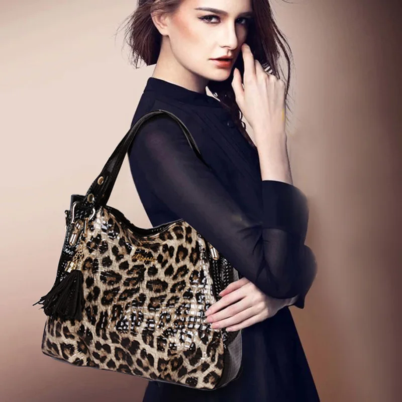 2021 New Fashion Leopard Women Handbag European Design TasselLeather Ladies Shoulder Bags Female Girl Brand Luxury Crossbody Bag