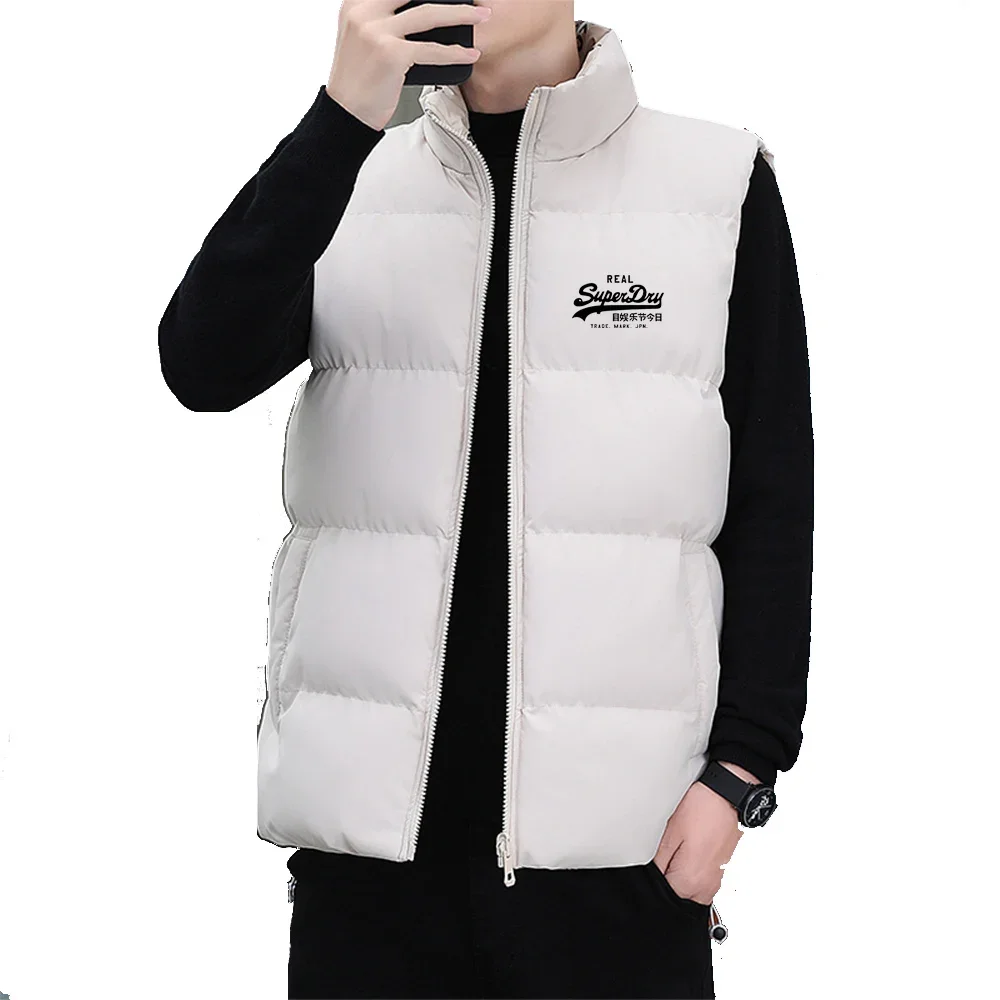 Men\'s Down Cotton Vest Jacket Sleeveless Top Winter Zipper Jacket Autumn Stand Collar Casual Vest Cotton Coat Double-sided Wear