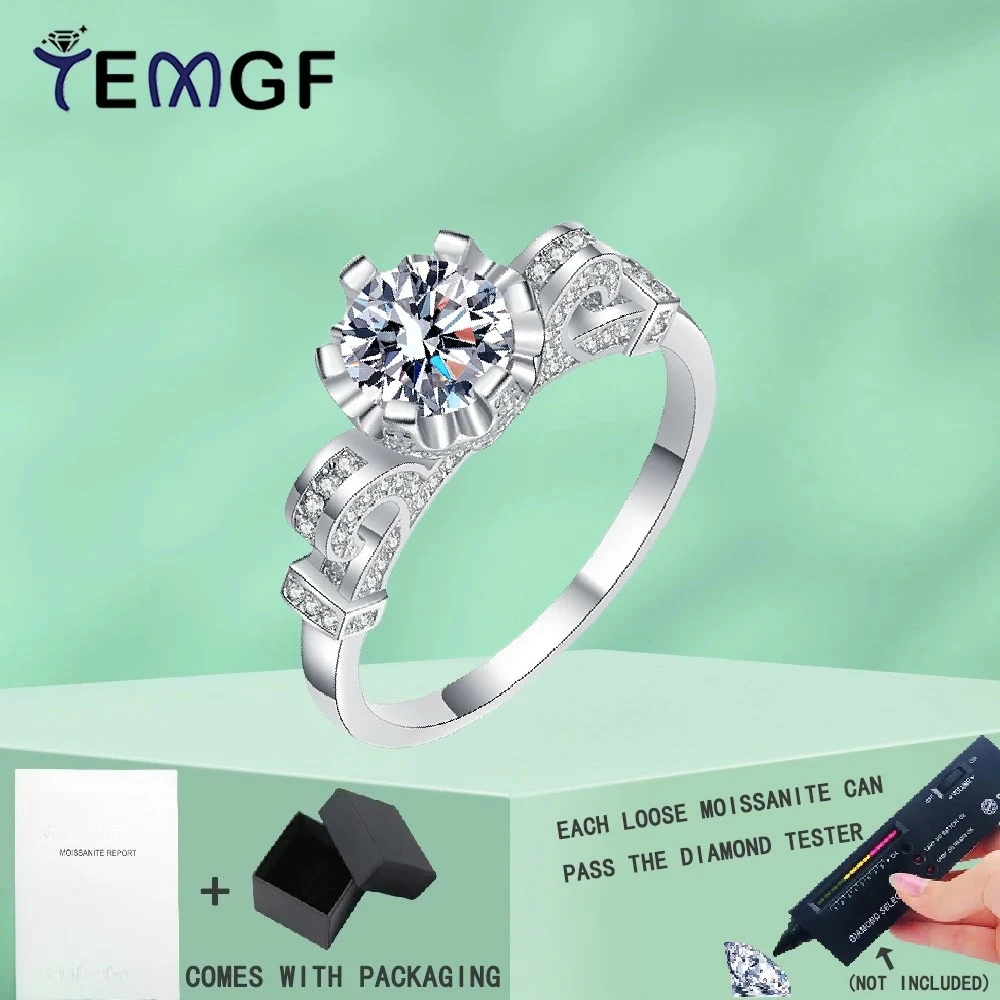 

TEMGF Sparkling Zircon/Moissanite Proposal Ring 925 Sterling Silver Romantic Flower Design for Women Classic Luxury Fine Jewelry
