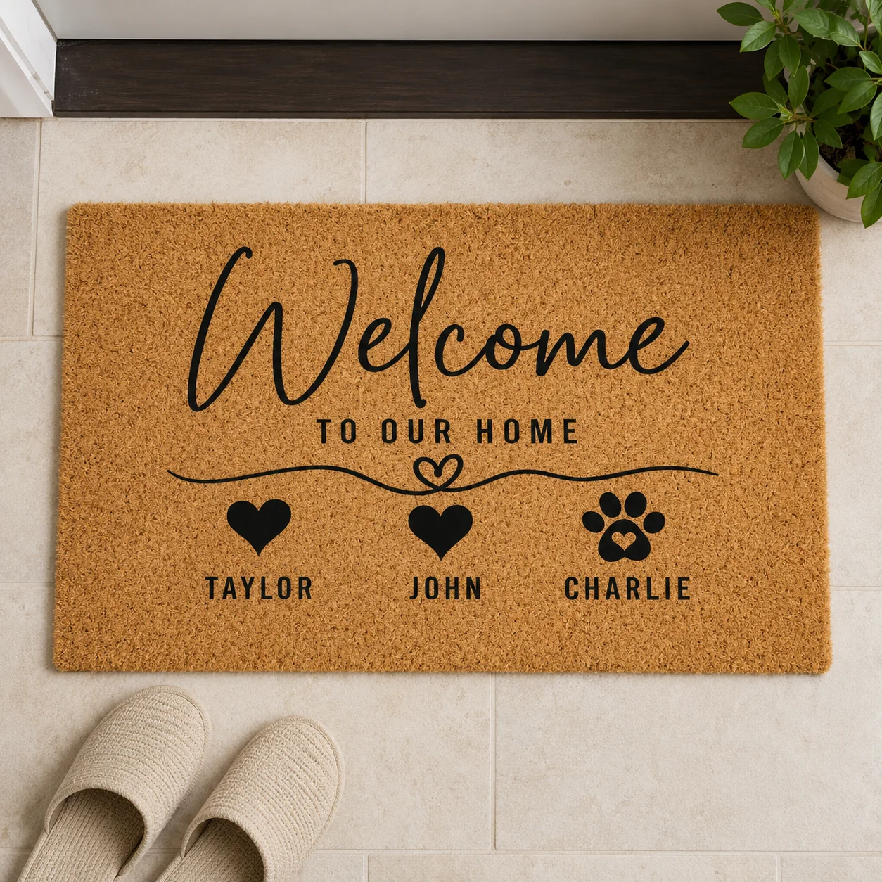 Custom Names Doormat Personalized Coir Look Mat Family Pet Warm Welcome Rug Non Slip Front Door Entrance Carpet Outdoor Decor