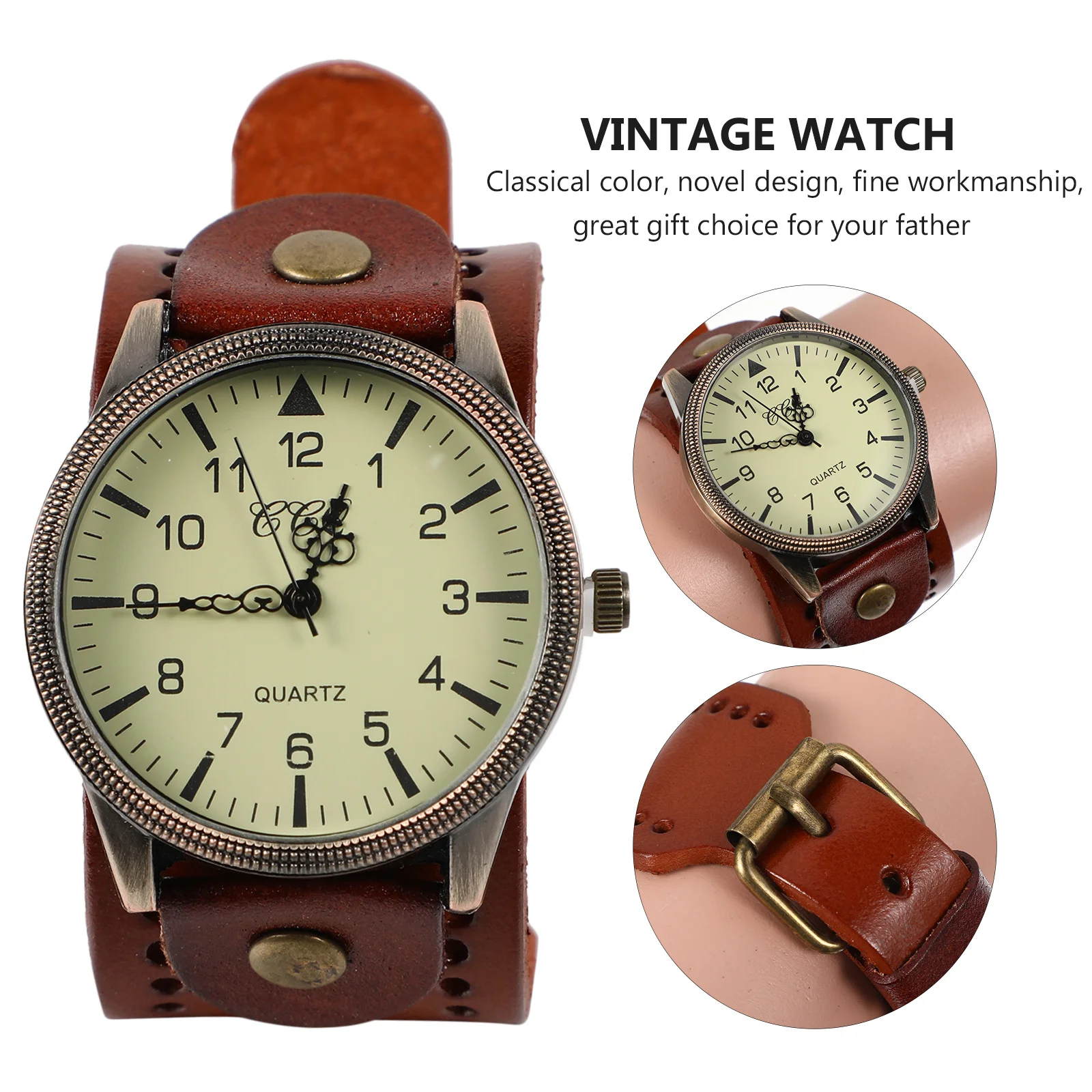 

Band Men'S Quartz Watch Vintage Style Sturdy Wristwatch For Wear Comfortable Closure Gift For
