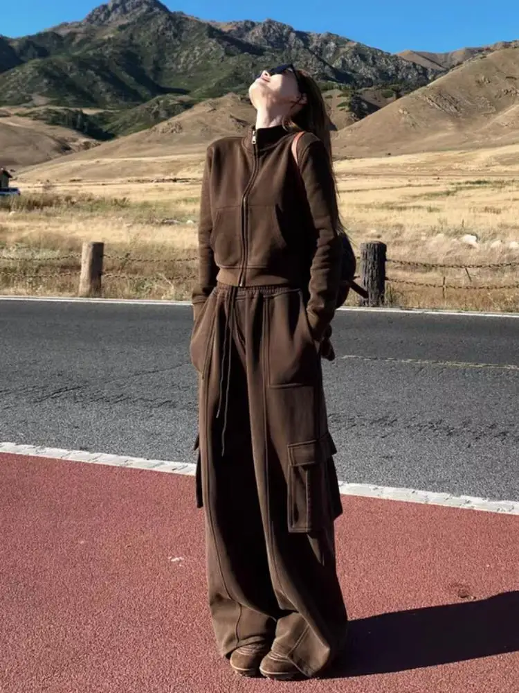 

American Style Loose Sports Set Women's Fashionable Autumn High Street Wide Leg Pants Casual Two Piece Sweatshirt Workwear