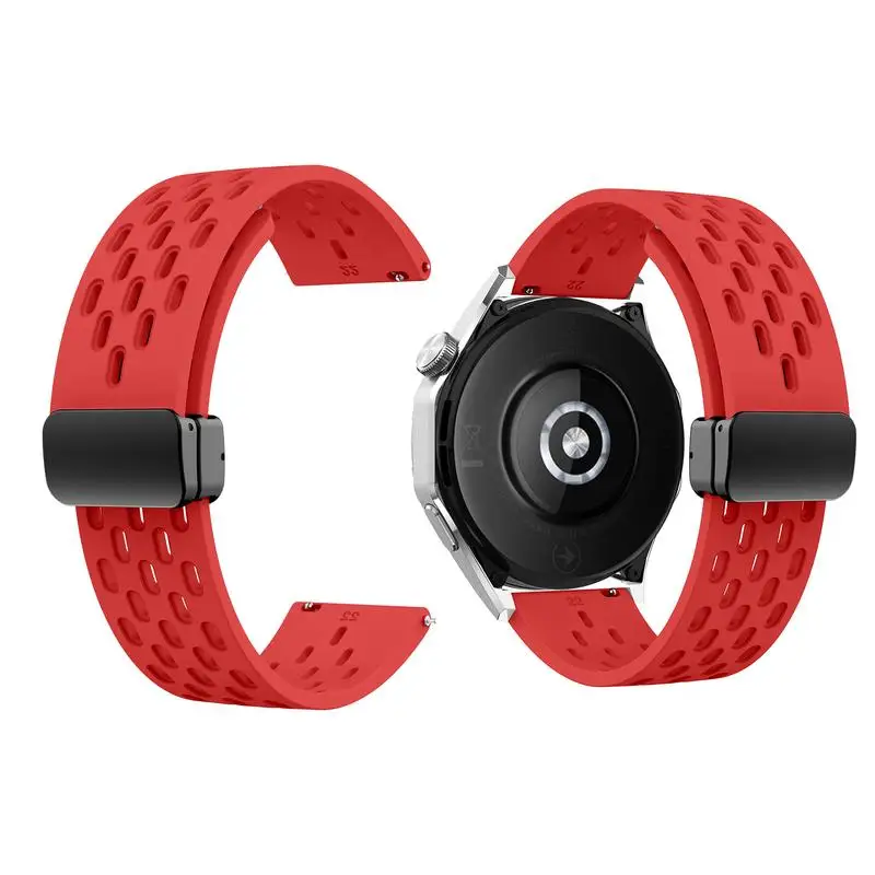 Soft Silicone Wristband Breathable 22mm Watch Band Smartwatch Straps Waterproof Magnetic Folding Buckle Watch Band Skin-Friendly