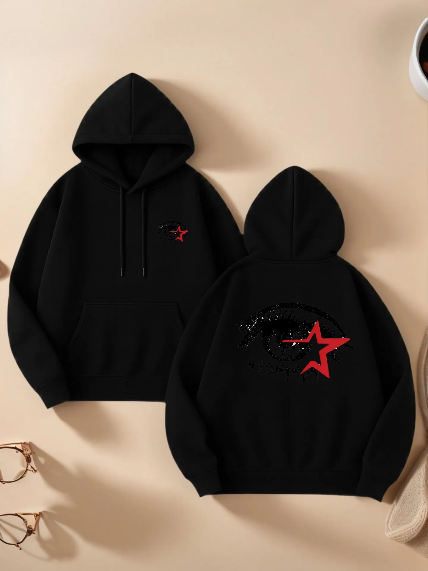 Graphic Hoodie Women, Eye - Star Print, Aesthetic Style, Soft Fabric, Casual Everyday Wear, For Teens