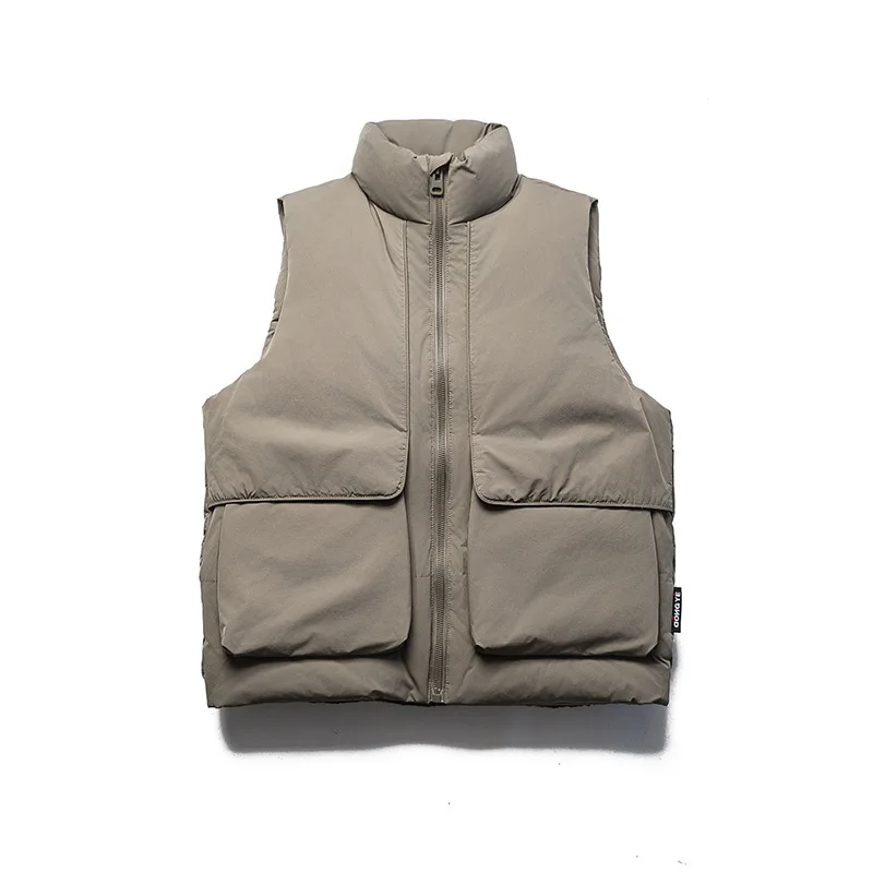 

Осень-зима, новая мода, мужские однотонные простые базовые повседневные модные пуховые хлопковые жилеты без рукавов с воротником-стойкой, мужская одежда