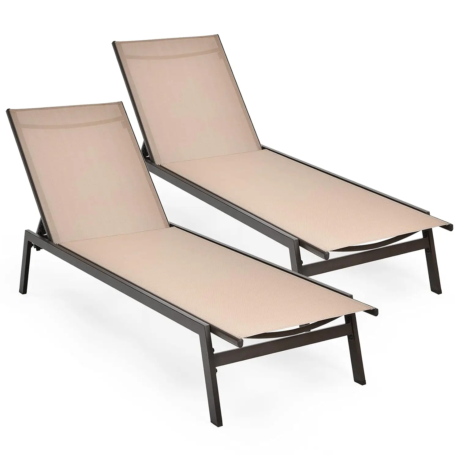 6-Position Adjustable Outdoor Chaise Lounge Set 2, Breathable Fabric Steel Frame Patio Recliner Garden Poolside, Customized