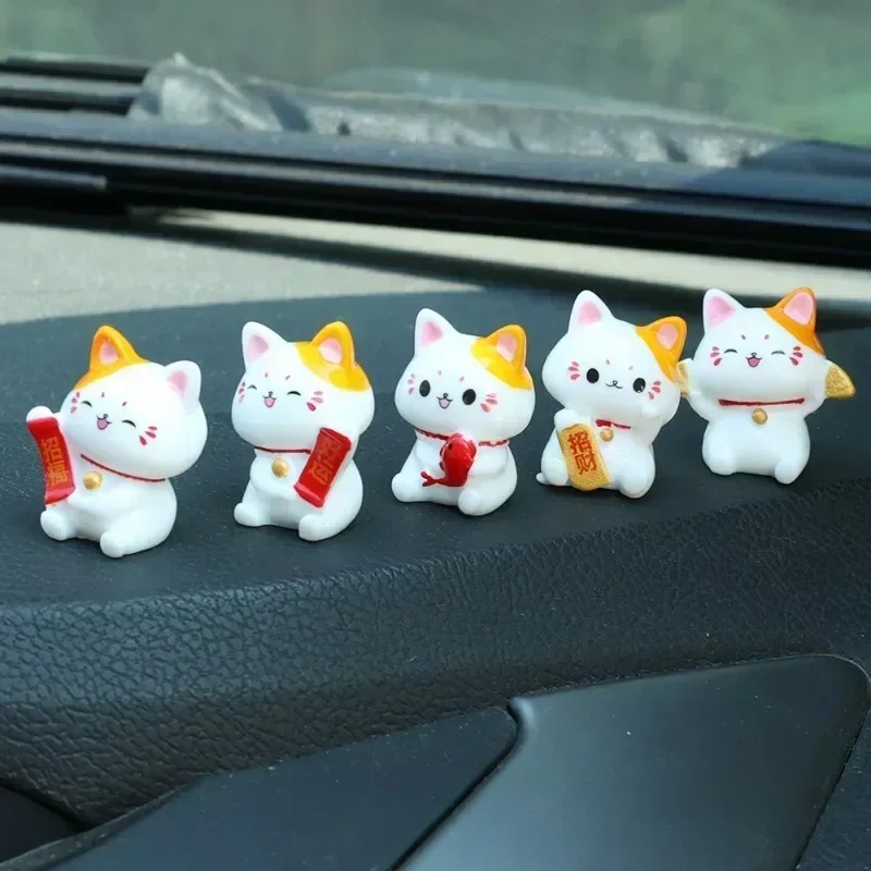 6/8pcs Car Wealth Cat Cute Ornament Center Console Car Interior Decoration Ornament New Decoration car hanging accessories