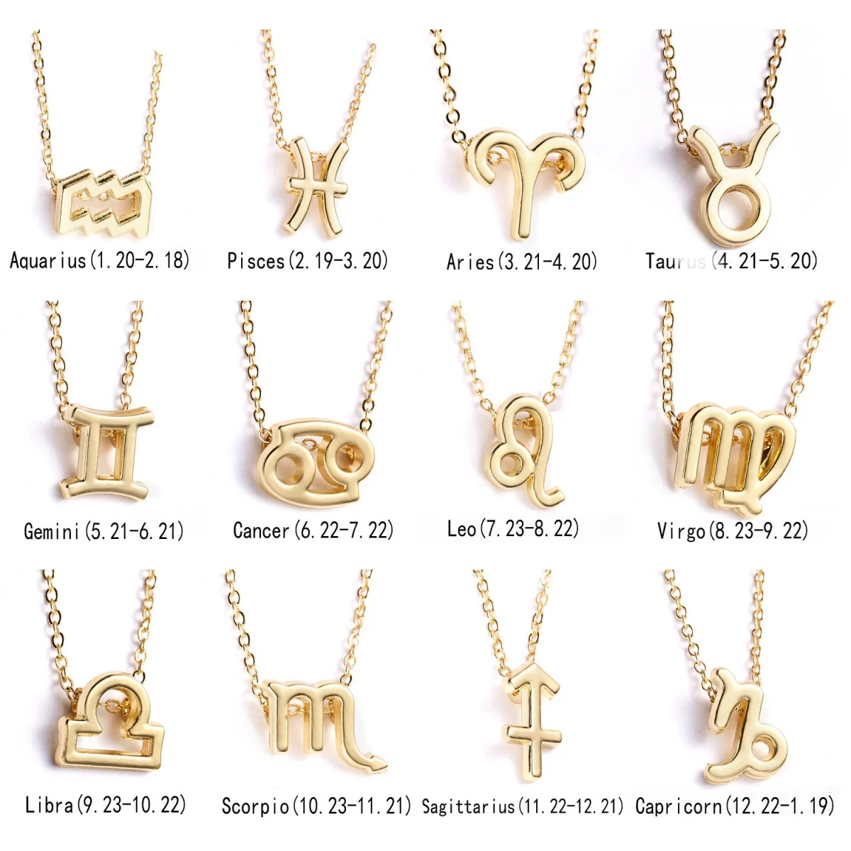 Collar con colgante de 12 signos del zodiaco para mujeres y hombres, cadena de clavícula con horóscopo de constelación de Color dorado Simple, joyería para fiesta de cumpleaños