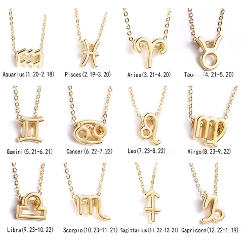 12 Zodiac Signs Pendant Necklace For Women Men Simple Gold Color Constellation Horoscope Clavicle Chain Birthday Party Jewelry