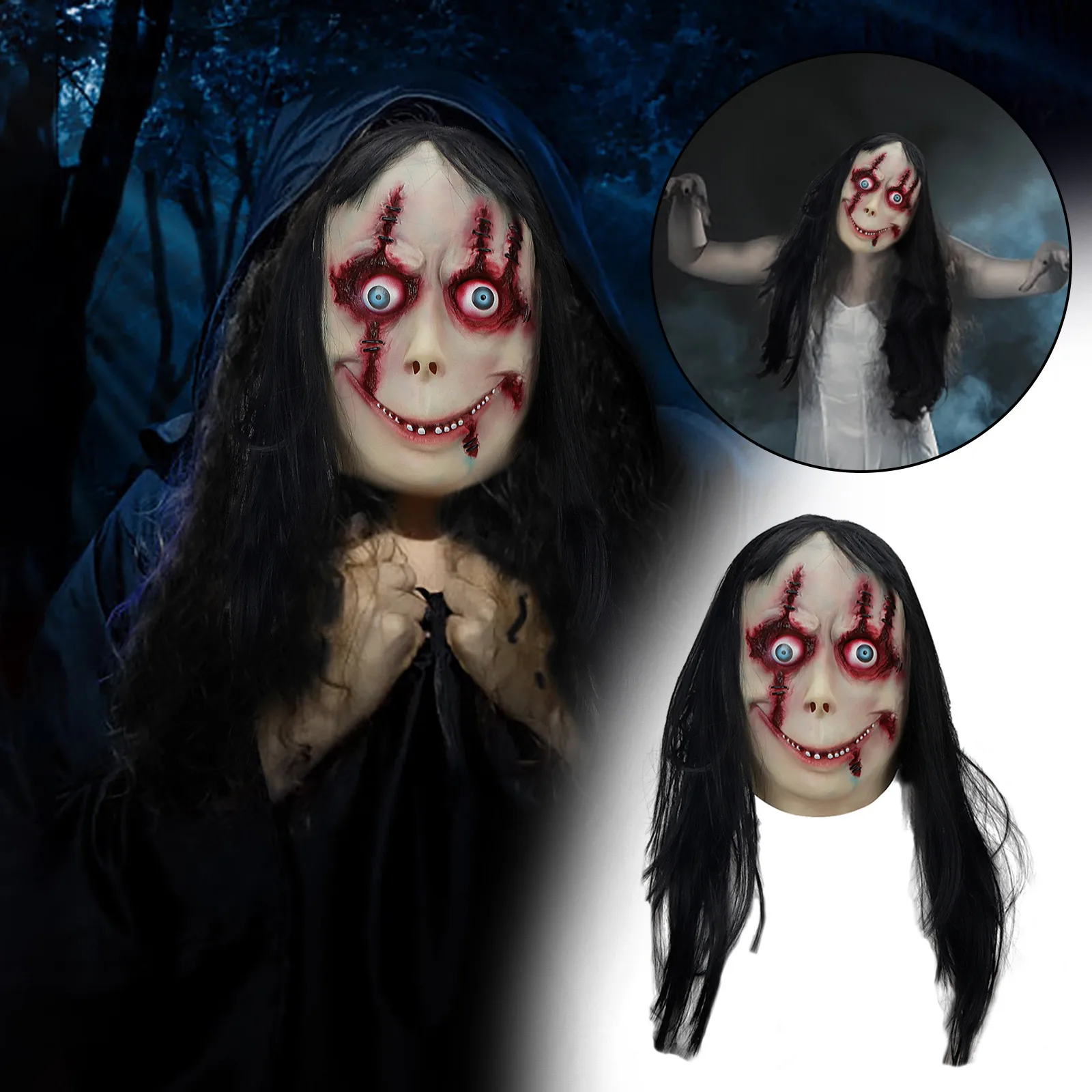 Creepy Halloween Mask Sadako Horror Mask Cosplay Props Halloween Face Mask