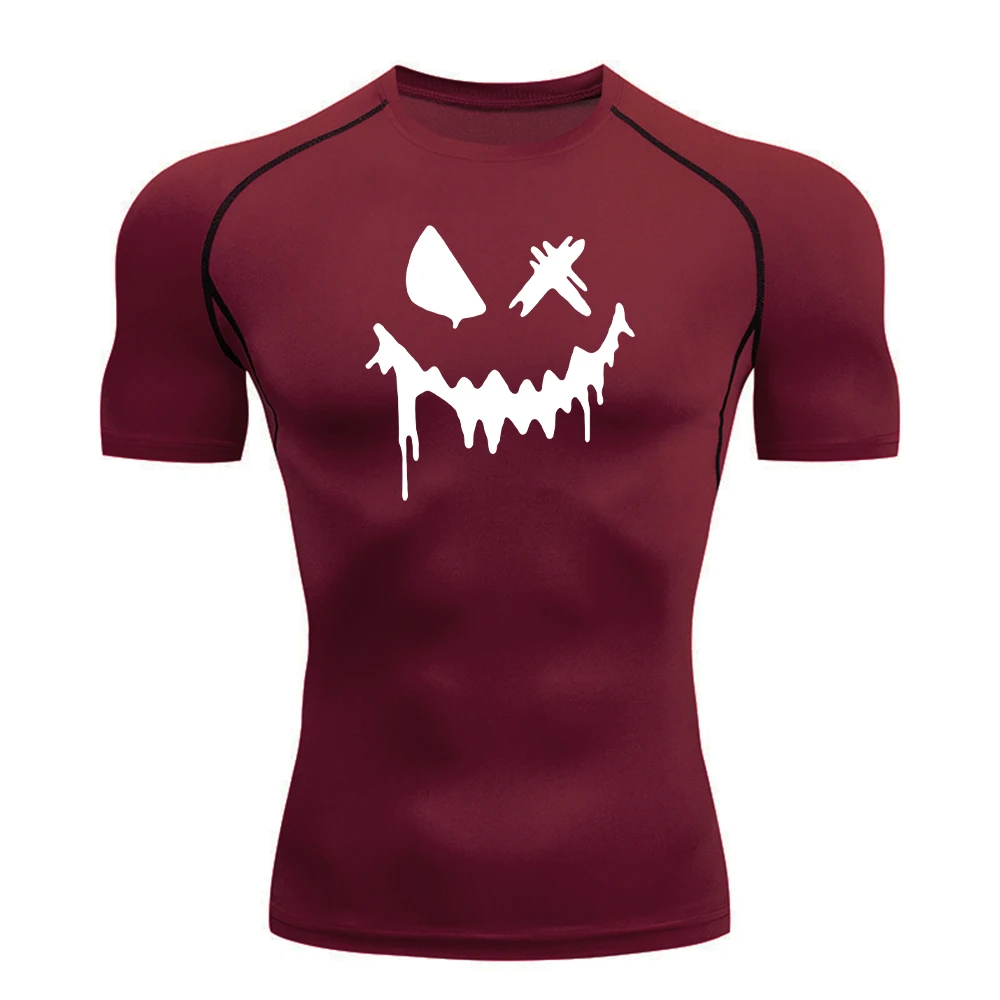 Men's Smiley Face Print Fitness Compression T-Shirt Summer Running Training Quick Drying Short Sleeve 2026 New Commute Top
