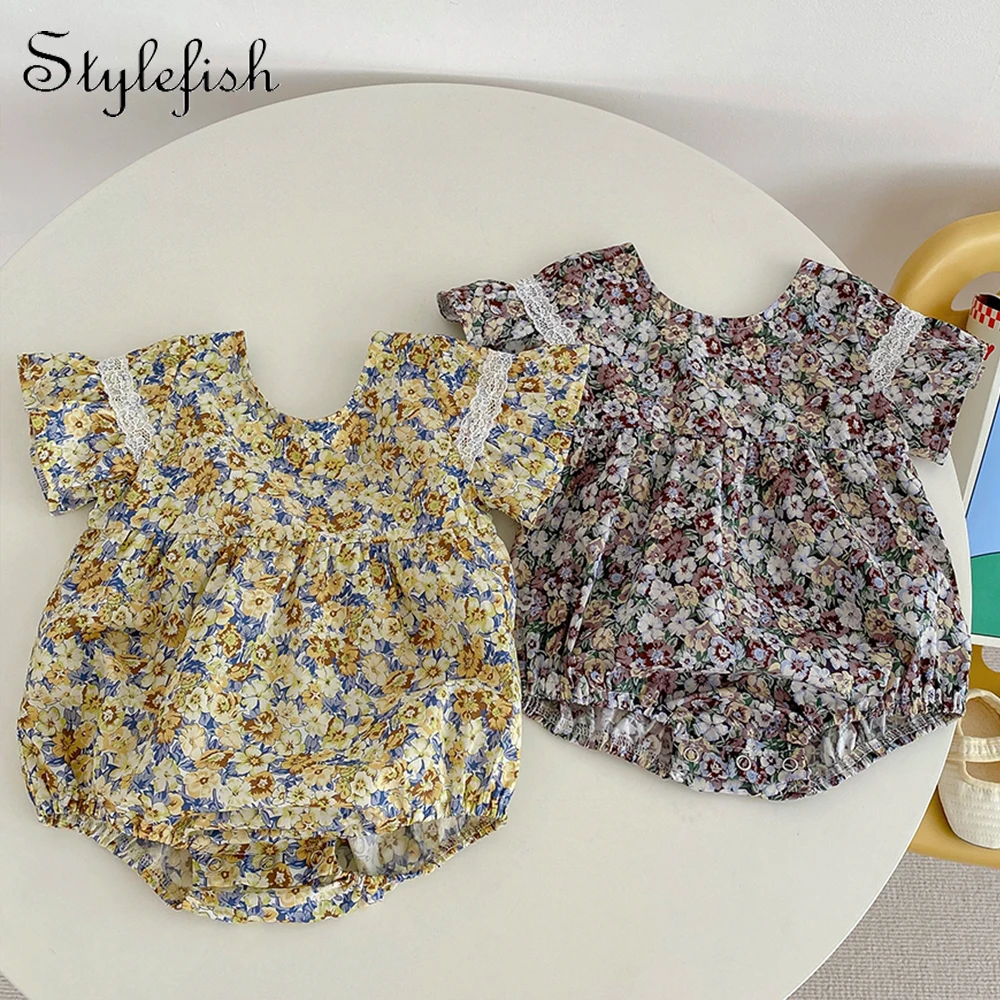 

New Summer Newborn Clothing Comfortable Short Sleeve Baby Floral Short Sleeve Triangle Romper Jumpsuit