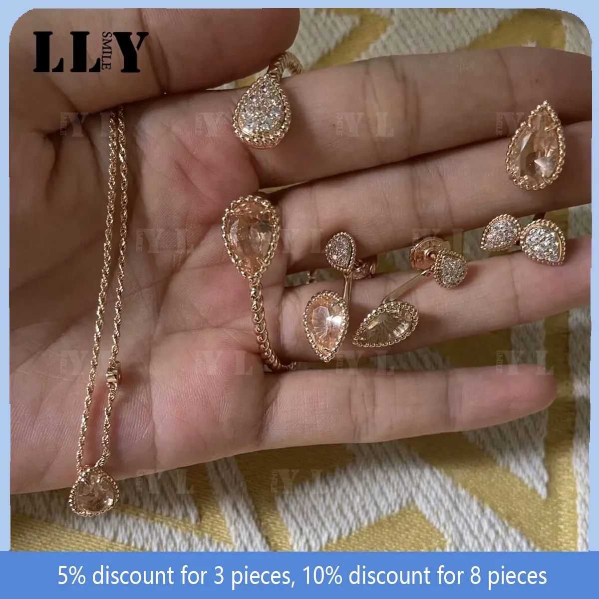 

Elegant and luxurious classic rose gold droplet shaped crystal banquet women's jewelry