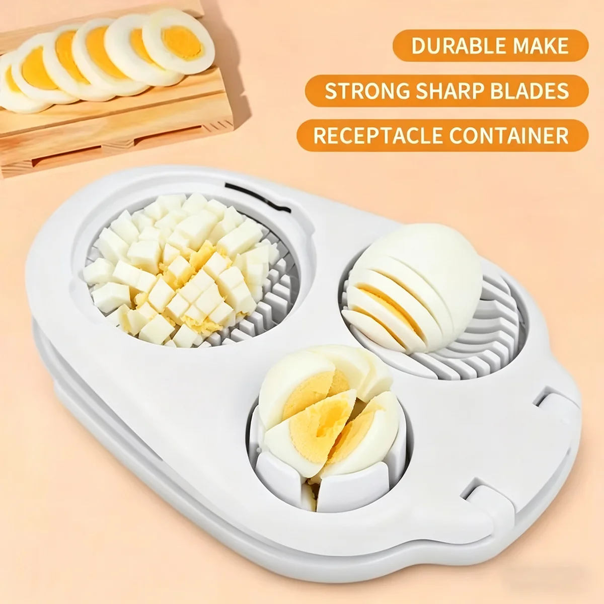 Cortador de Ovos 3 em 1 em Aço Inoxidável com 3 Modos de Corte para Ovos Cozidos, Frutas e Vegetais - Ferramenta de Corte para Cozinha