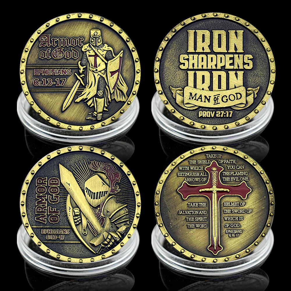 

Christian Armor of God Coin Faith-Based Religious Medal with Helmet, Sword, Shield Ephesians 6:13-17 Collectible Gift