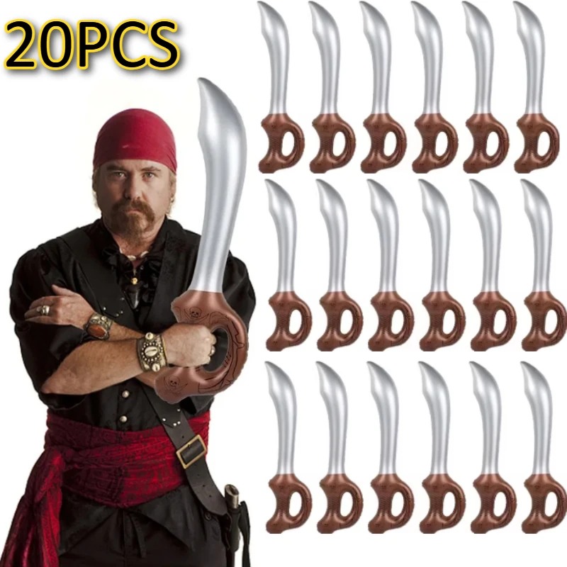 20PCS Inflatable Mimic Pirate Swords Kids Pirate Theme Birthday Party Decor Favors Gift Toy Halloween Captain Cosplay Supplies
