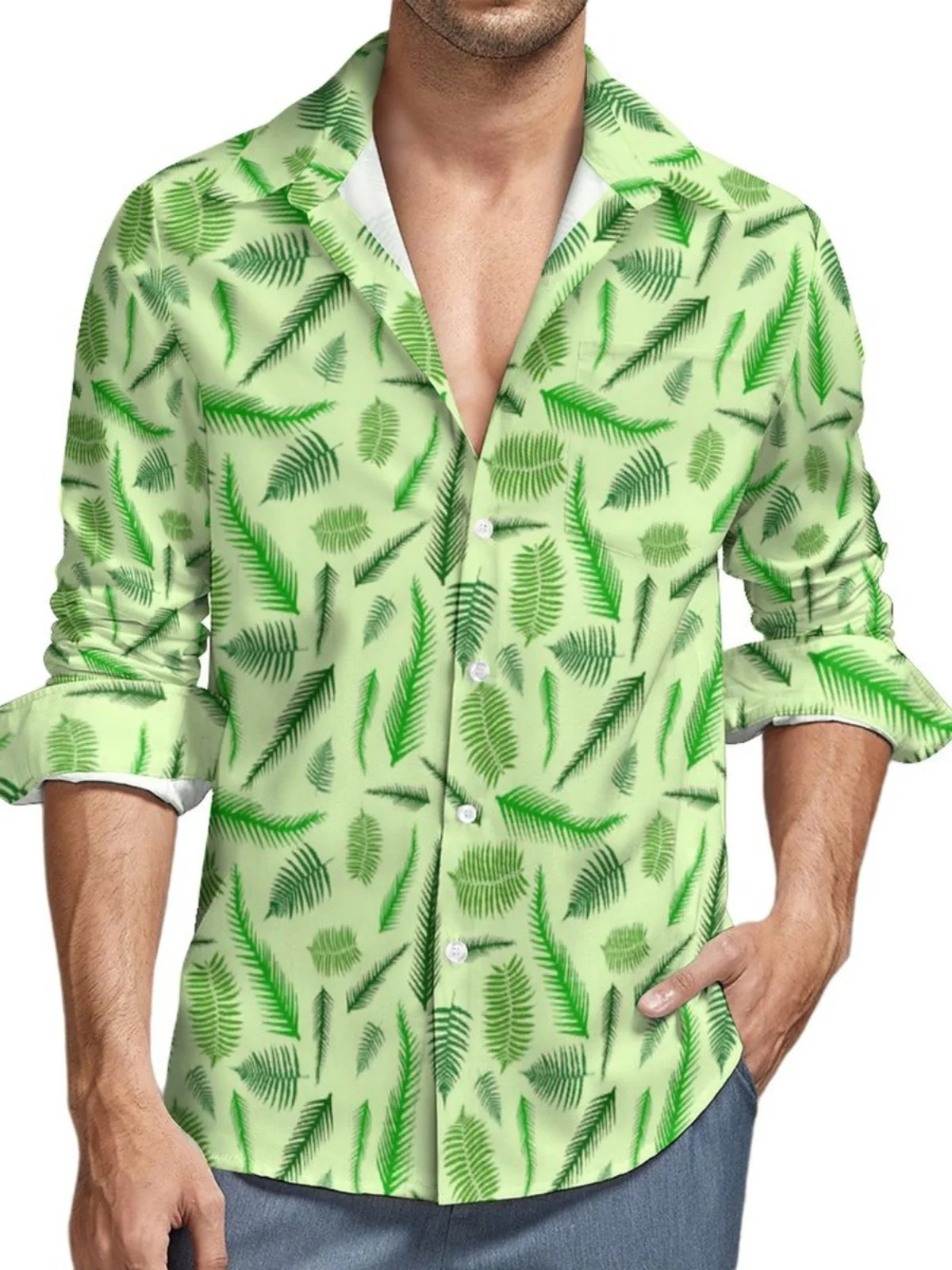 

Men's Digital Print Long Sve irt Faionable Youthful Slim Fit Summer Casual irt Versatile Ocn Ele Sle