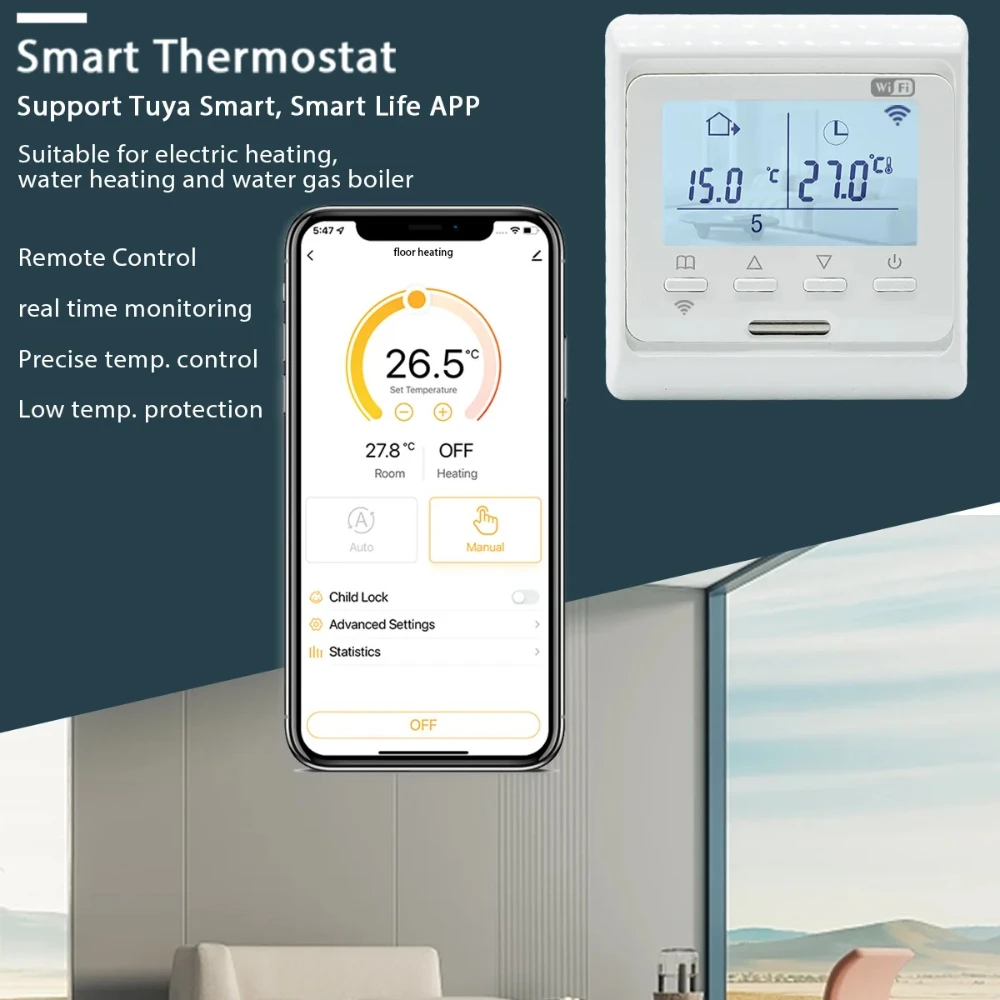 حار بيع الرقمية واي فاي ترموستات 3A 16A للتدفئة تحت الأرضية مع شاشة LCD والتحكم الصوتي عبر مساعد جوجل اليكسا #3