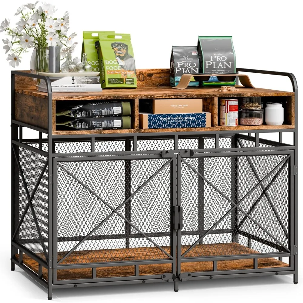 

43Inch Dog Crate Furniture for Large-Dogs, Wooden Dog Cage Table with Drawers, Heavy Duty Dog Kennel Pet Crate Indoor Use, 43.5"