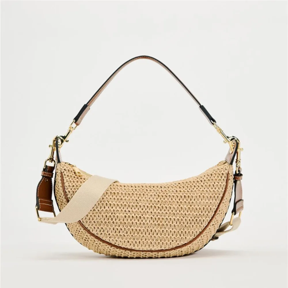 Boho Straw Crossbody Bags Women Luxury Designer Woven Dumplings Underarm Bag Female Simple Versatile Large Capacity Shoulder Bag