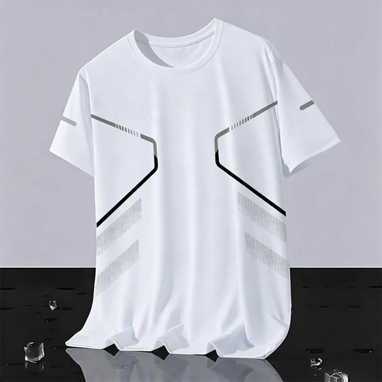 Neue Ice Silk Laufshirts für Herren, lockeres Kurzarm-Oberteil, Basketball-Gym-Sportbekleidung für Männer, Fitness-Workout, atmungsaktives Mesh-T-Shirt – Detail 11