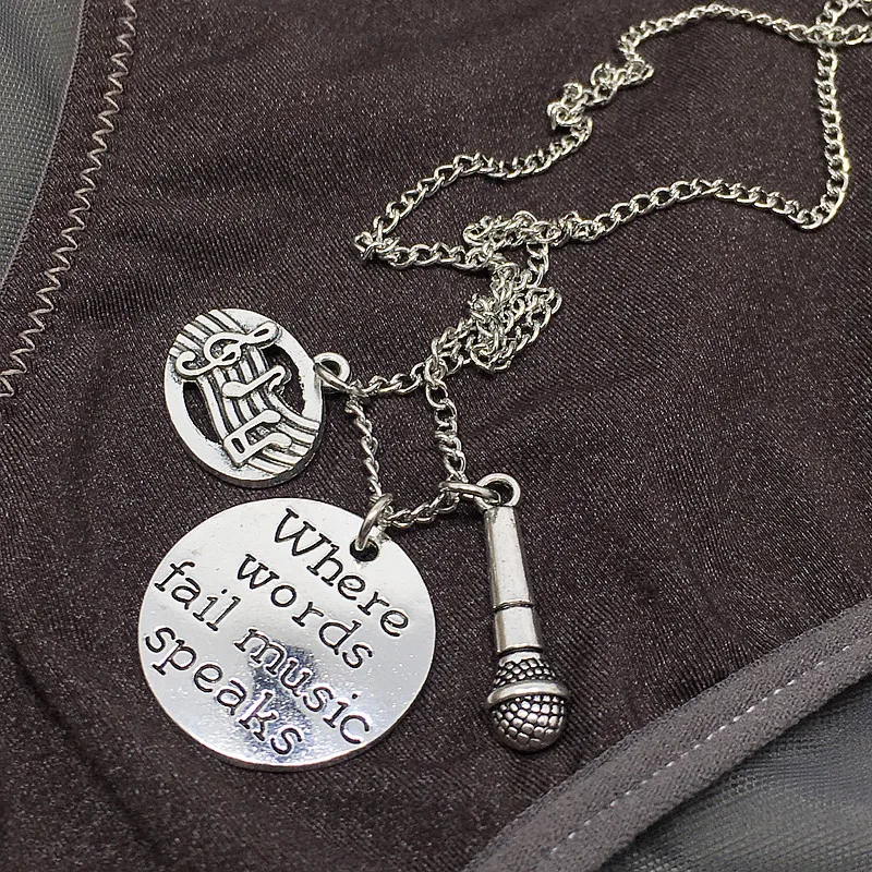 Where Words Fail Music Speaks Singer Necklace Microphone Women Man Accessories Jewelry Pendant Family Gift