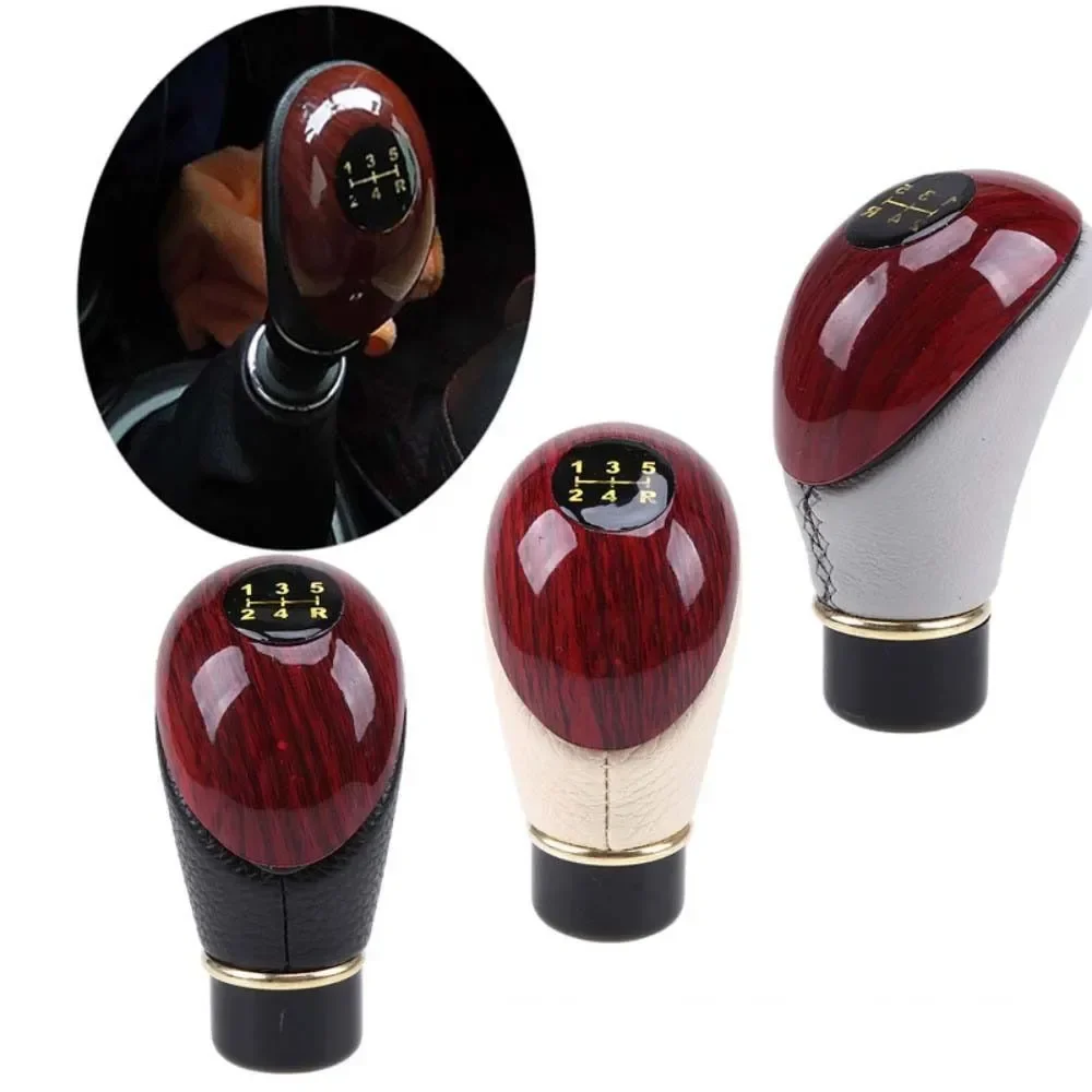 Universal Car Shift Knob Wooden PU Leather Car Truck 5 Speed Lever Manual Gear Stick Knob Shift Car Accessories