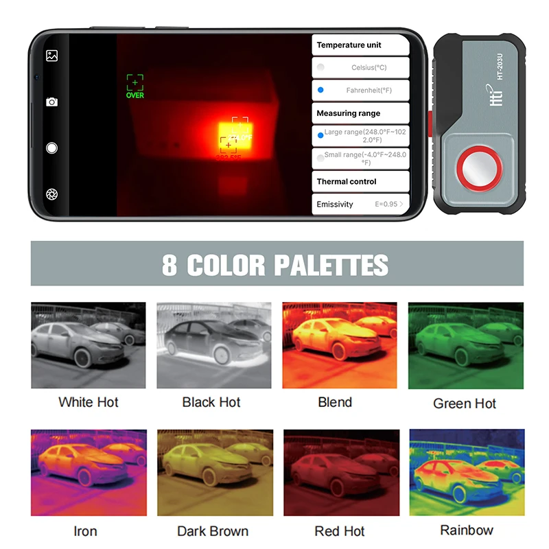 HTI HT-105 HT-203U Thermal Camera for Android Mobile Phone USB Thermal Imager Infrared Image Camera (not for iPhone Type-C)