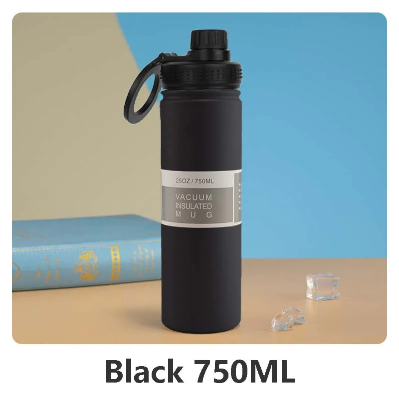 Botella de vacío de acero inoxidable de 750ml con soporte magnético, botella de agua de aislamiento de gran capacidad para viajes, taza de agua deportiva