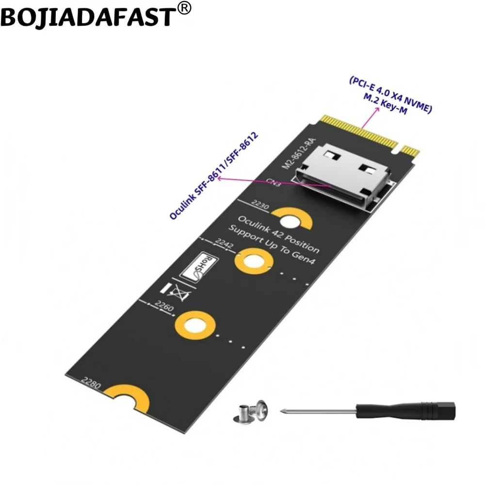 SFF-8611 SFF-8612 Oculink Connector to 2230 2242 2260 2280 M.2 PCIE 4.0 NVME Key-M Interface Adapter Converter Card Long Type