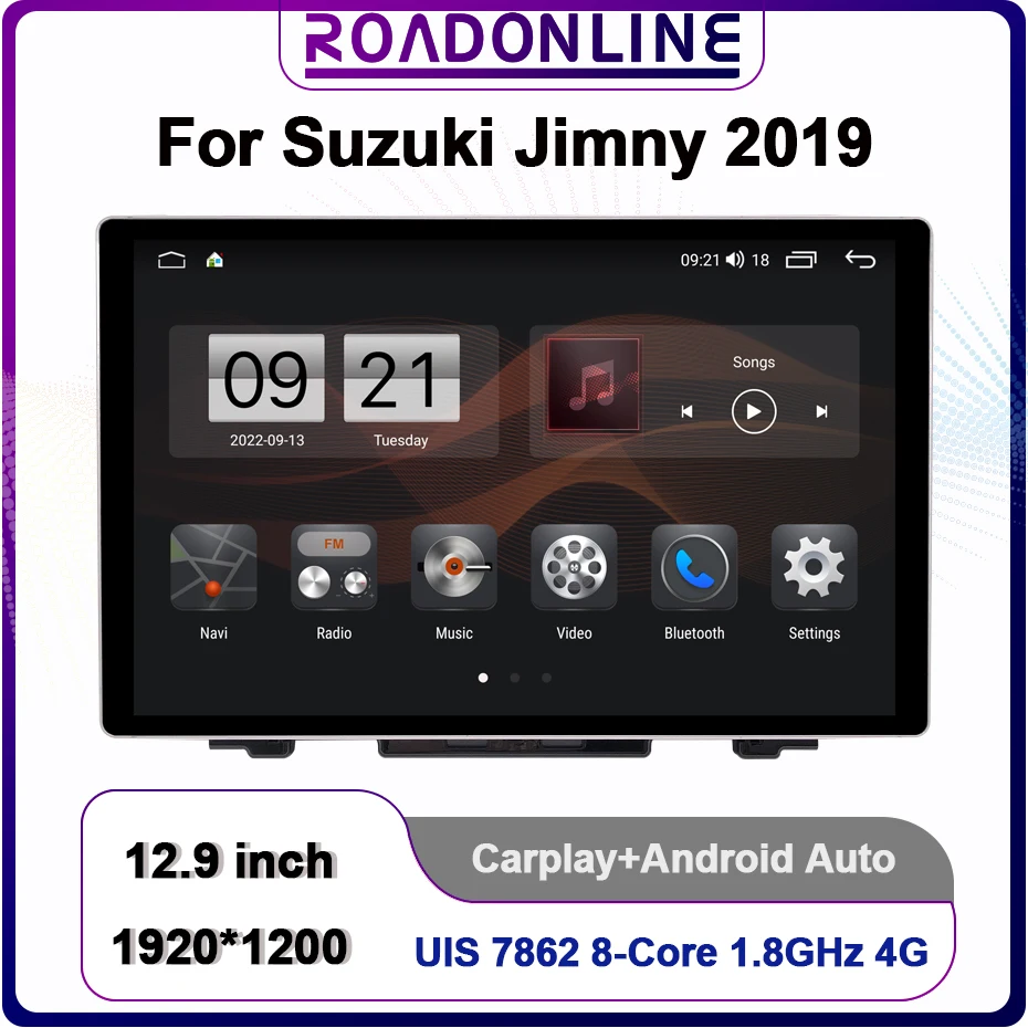 12.9” Android 12 For Suzuki Jimny 2019 1920*1200 8-Core 8+256G GPS Car Stereo Radio Multimedia Video Player CarPlay Android Auto