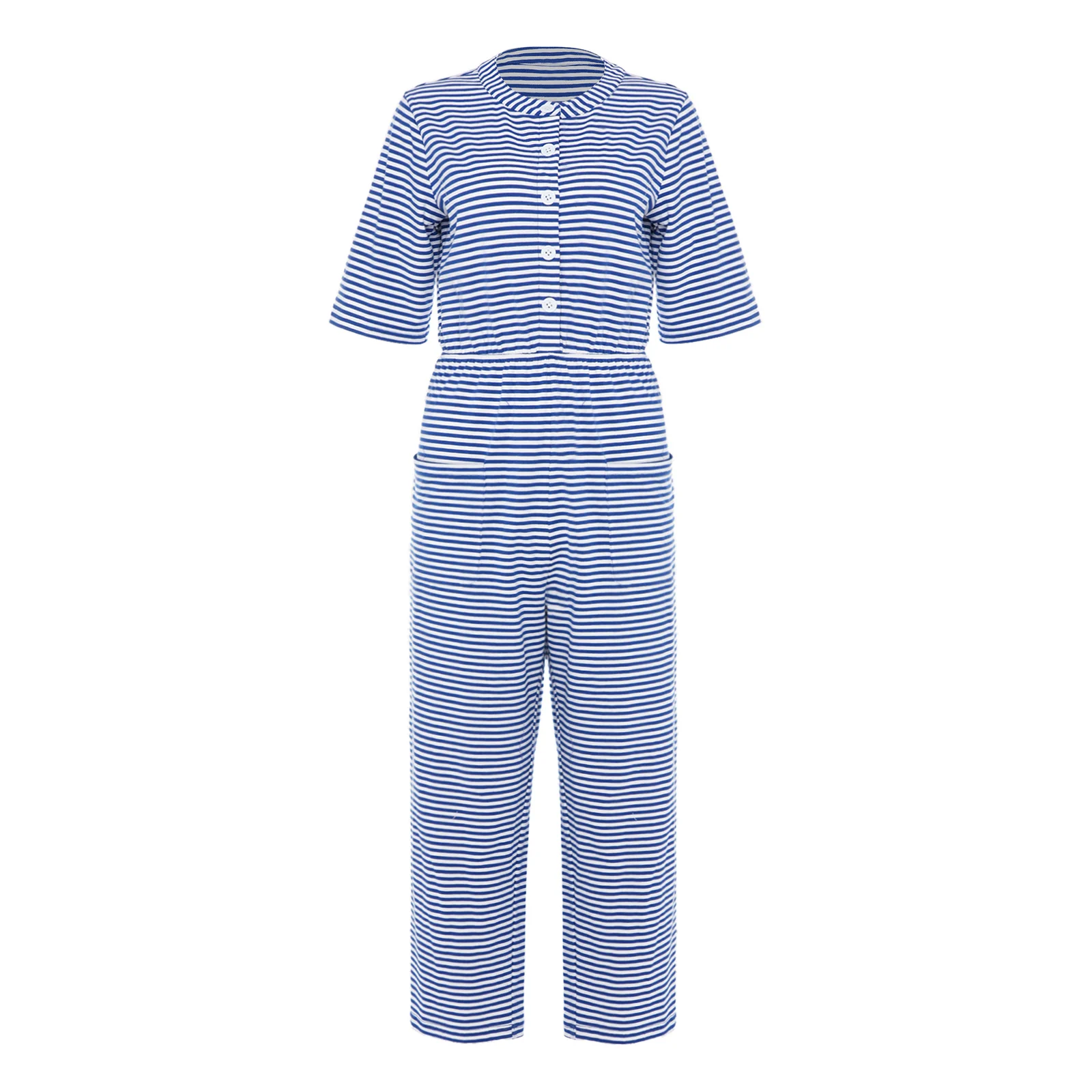 

Women Elderly Anti-strip Adaptive Jumpsuit Elastic Waist Striped Special Needs Romper for Alzheimer Senile Dementia Nursing Home