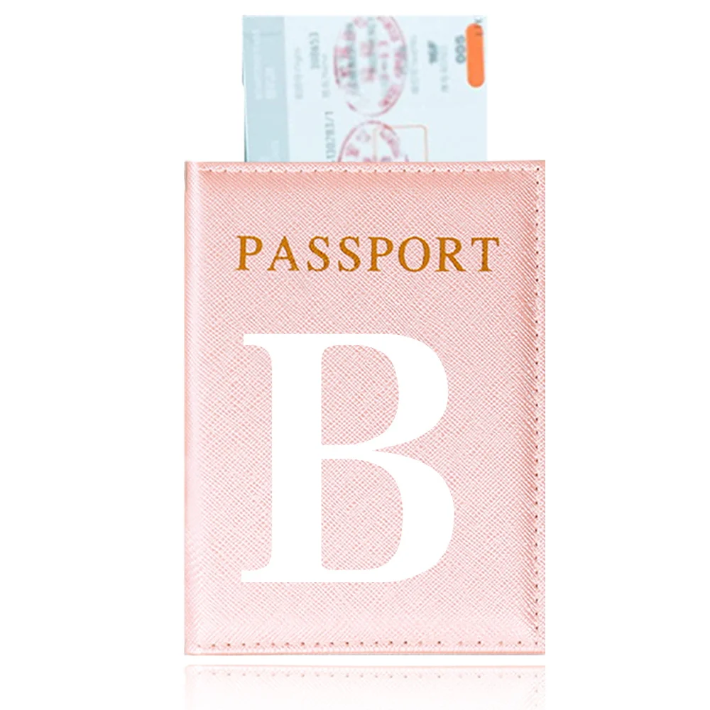 Passport Cover Passports Case Pink Color Passport Holder White Letter Print Series Pu Leather Antifouling Travel Accessory