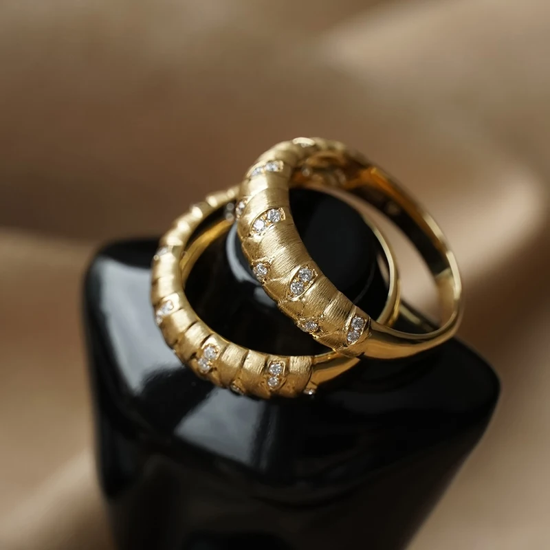 Aazuo Fine Jewelry Real 18K Yellow Gold Vintage Style Fashion Knit Shape Natural Diamond Women's Birthday Party Rings AU750 view 4