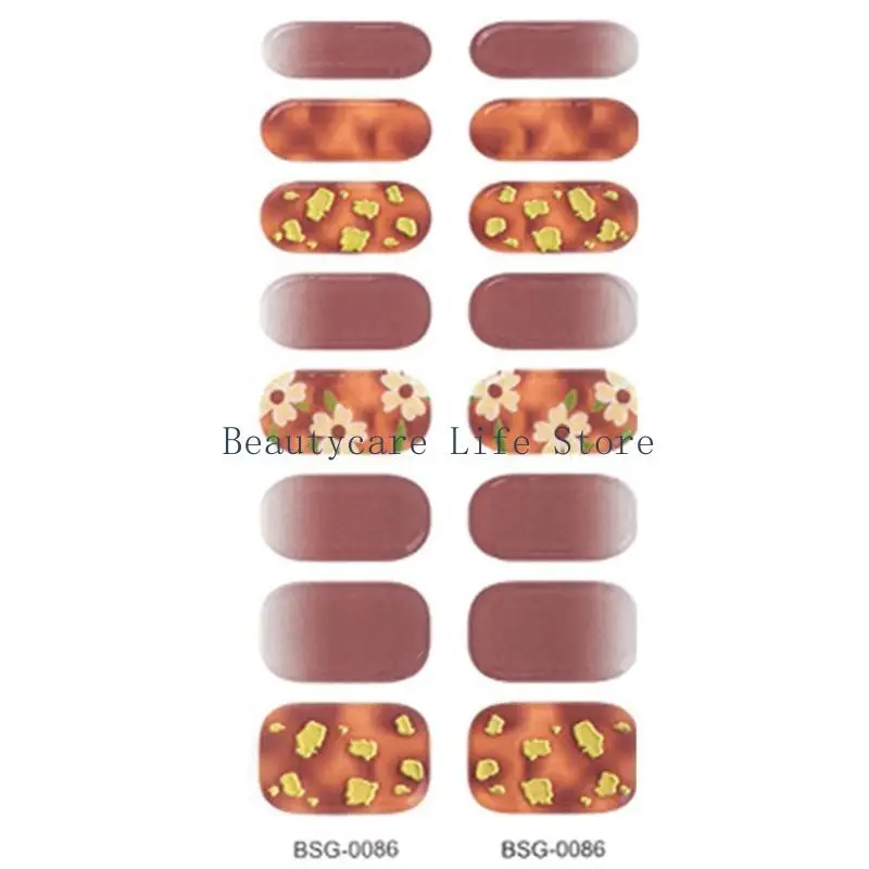 652C Stylish Women Semi Cured Gel Wraps Decal Strips Art Decoration Decal Ladies Manicure Art Patchs Full Cover Stickers