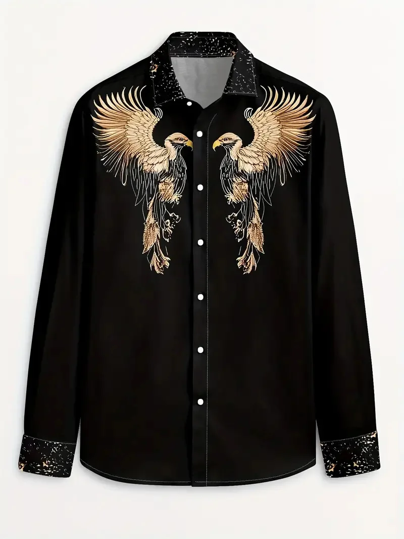 Men's Paisley Color Block Eagle Print Long Sleeve Shirt Casual Fashion Shirt Fashion Men's Shirt Comfortable Soft