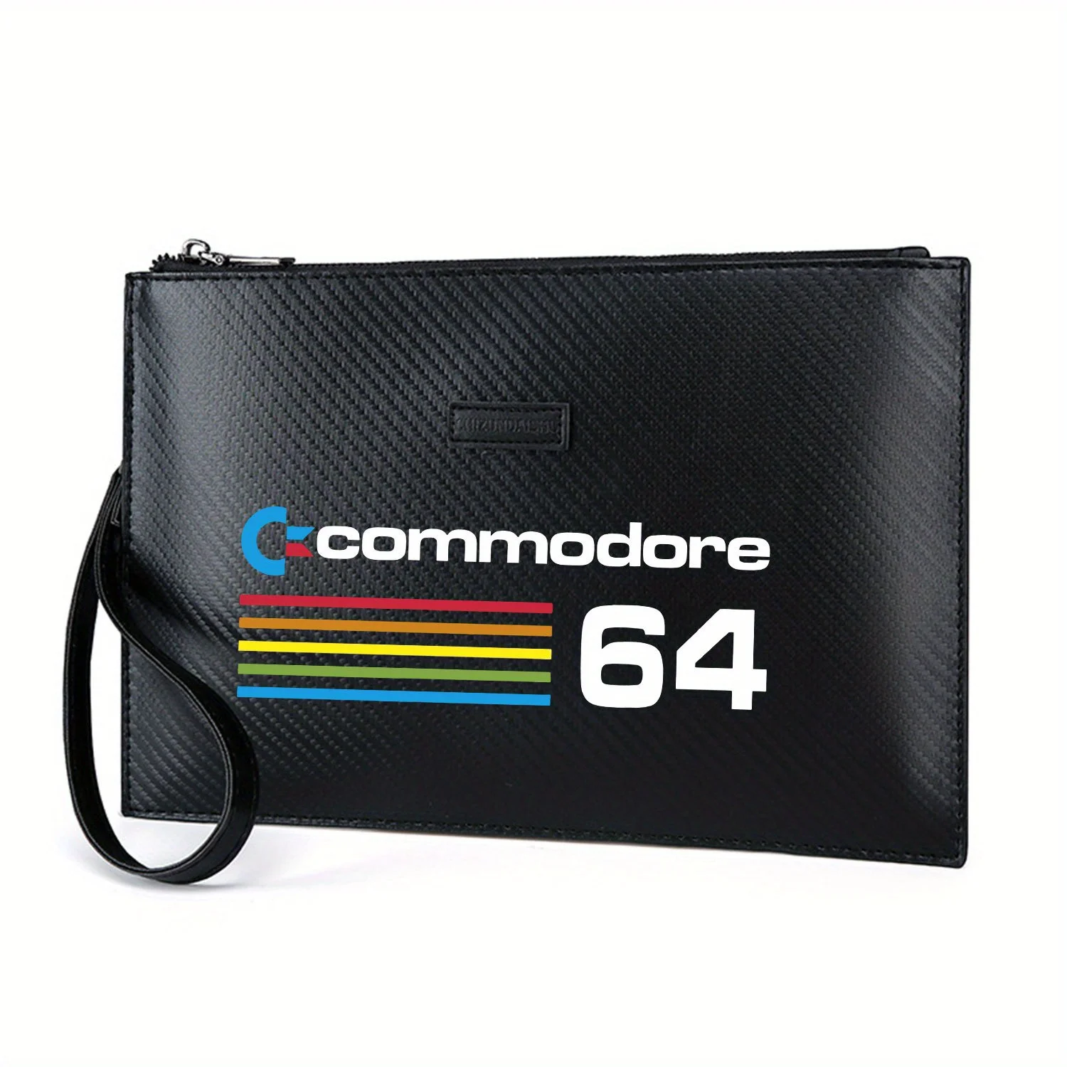 Logo Commodore garis-garis warna-warni angka putih Tas Tangan Pria PU Cetak Elegan Modis dan Praktis untuk Dibawa Sehari-hari