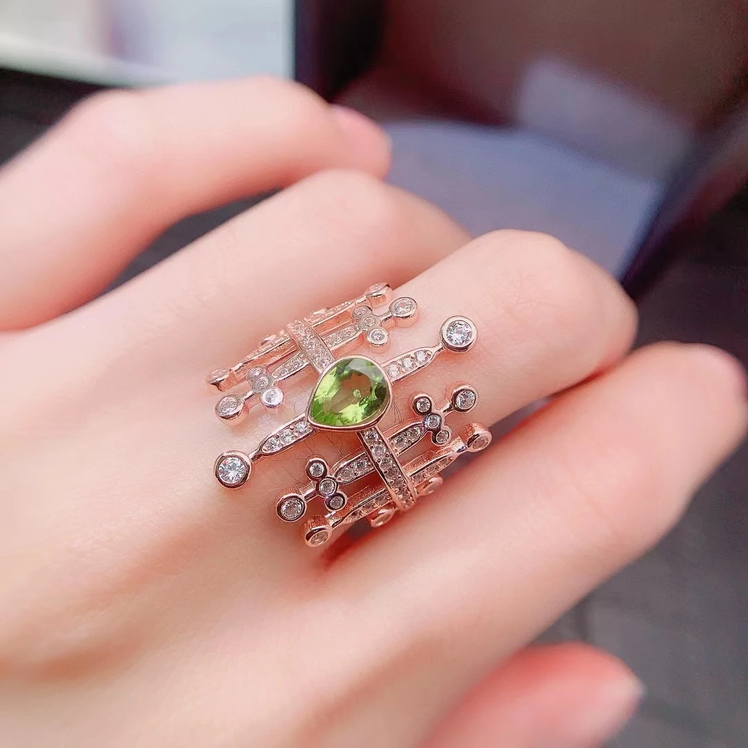 VVS Grade Peridot Ring for Young Girl 5mm*7mm 0.6ct Natural Peridot 925 Silver Ring 18K Gold Plated Gemstone Jewelry