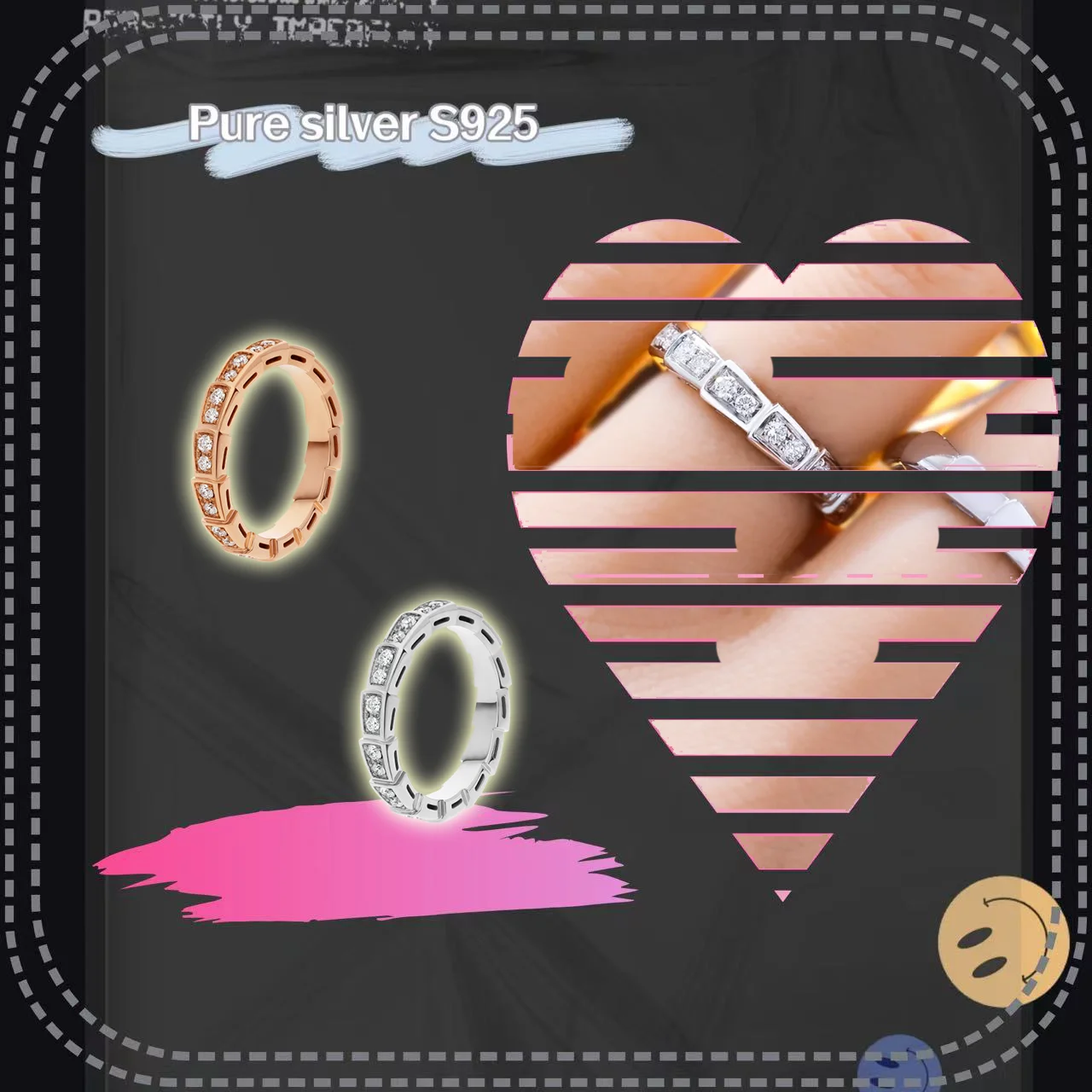

Solid silver S925 women's jewelry full of sparkling zircon snake shaped rings for daily matching and dressing, best friend