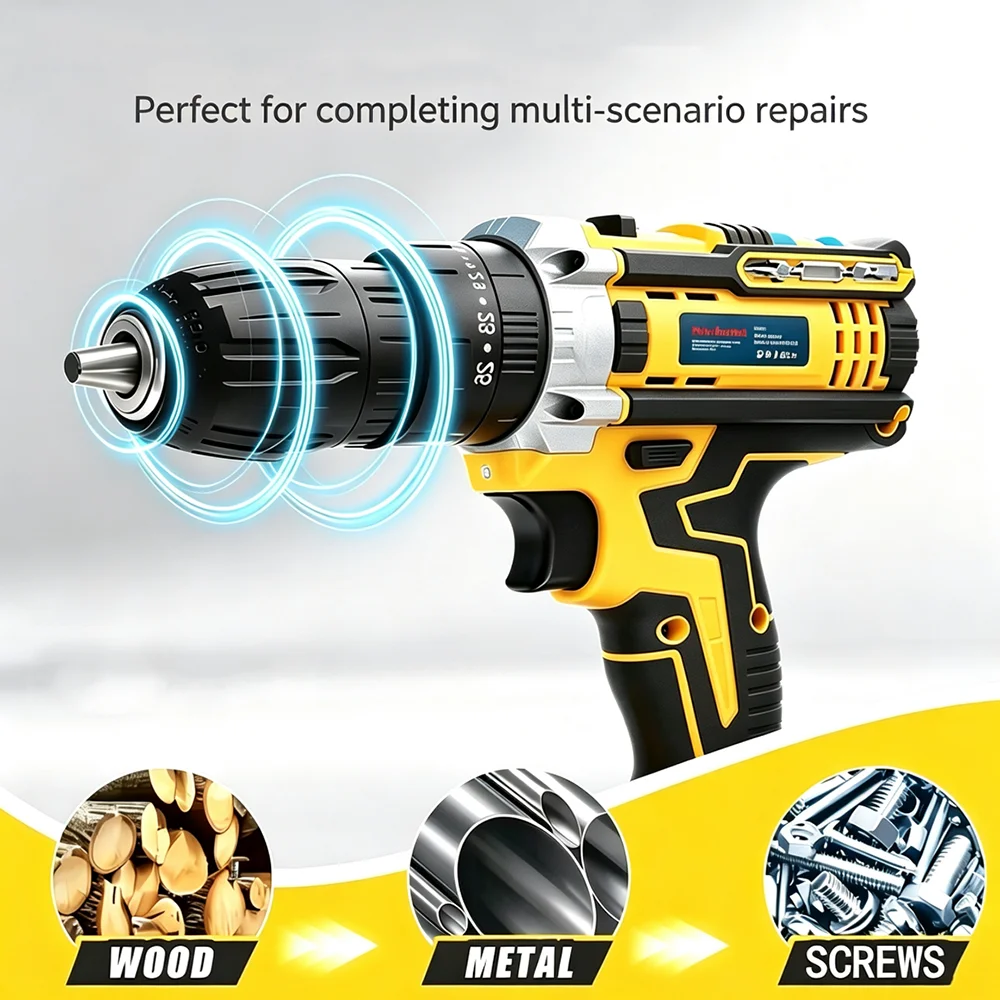 Lithium Battery Cordless Electric Screwdriver, Multifunctional Electric Hand Impact Drill Combo Tool Set, Portable Power Drill Kit for Household Daily Repair & Home DIY Working