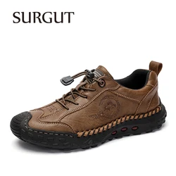 SURGUT Fashion Leather Men Casual Shoes Handmade Breathable Cowhide Man Board Shoes Breathable Soft Working shoes