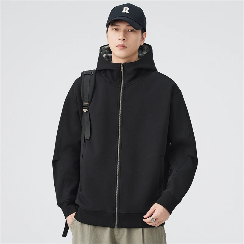 سترة بغطاء للرأس ثقيلة الوزن أمريكية فضفاضة بسحاب متباين للزوجين للخريف والشتاء سترة يابانية متعددة الاستخدامات من القطن #6