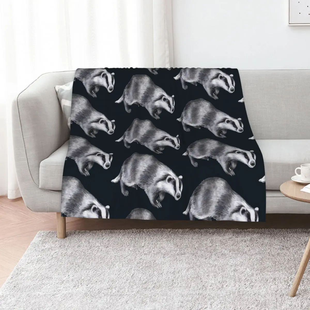 Badger animal watercolor hand drawn Throw Blanket Flannel anime Sofa Thins Weighted For Baby Blankets