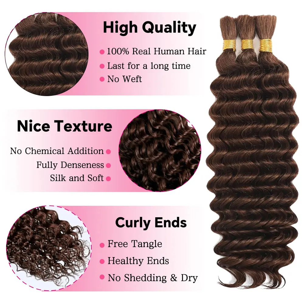 4 # بني داكن 110 جرام 28 بوصة شعر بوهو مجعد للتضفير بدون عقدة 12A موجة عميقة السائبة البوهيمي 2 حزم/حزمة 100% شعر بشري #2