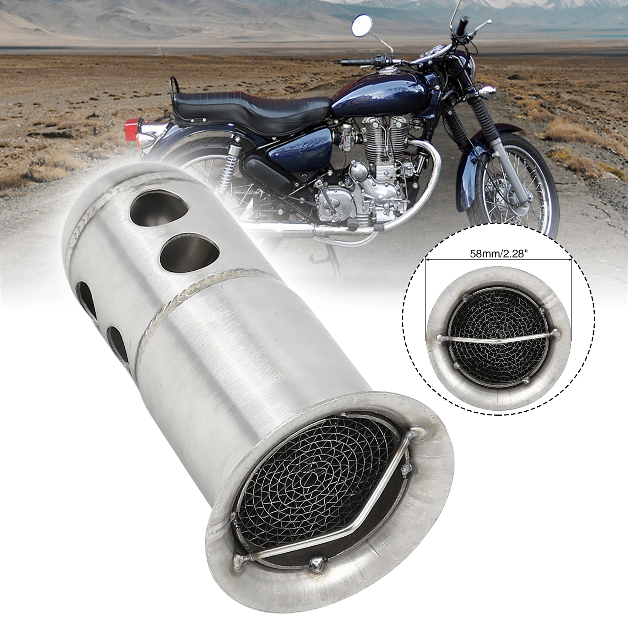 Motoforti 50mm 60mm Universal Motorcycle Exhaust Pipe Baffle Muffler Pipe Baffle Silver Tone Silver