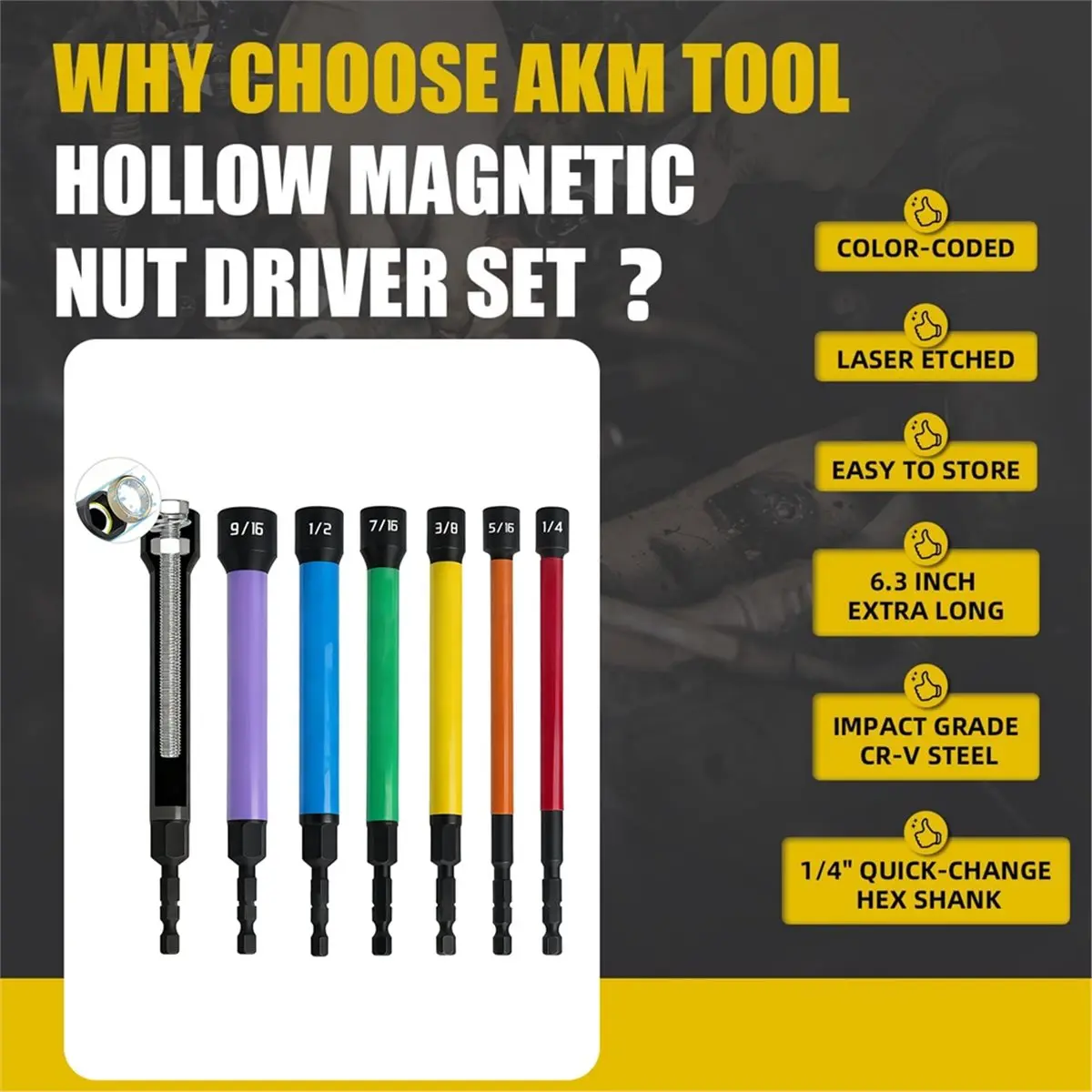 2026 New 6 PCS Hollow Nut Driver Set, Magnetic Nut Driver Set, Hollow Shaft Nut Driver Set, SAE, Color Coded, Hex Sizes