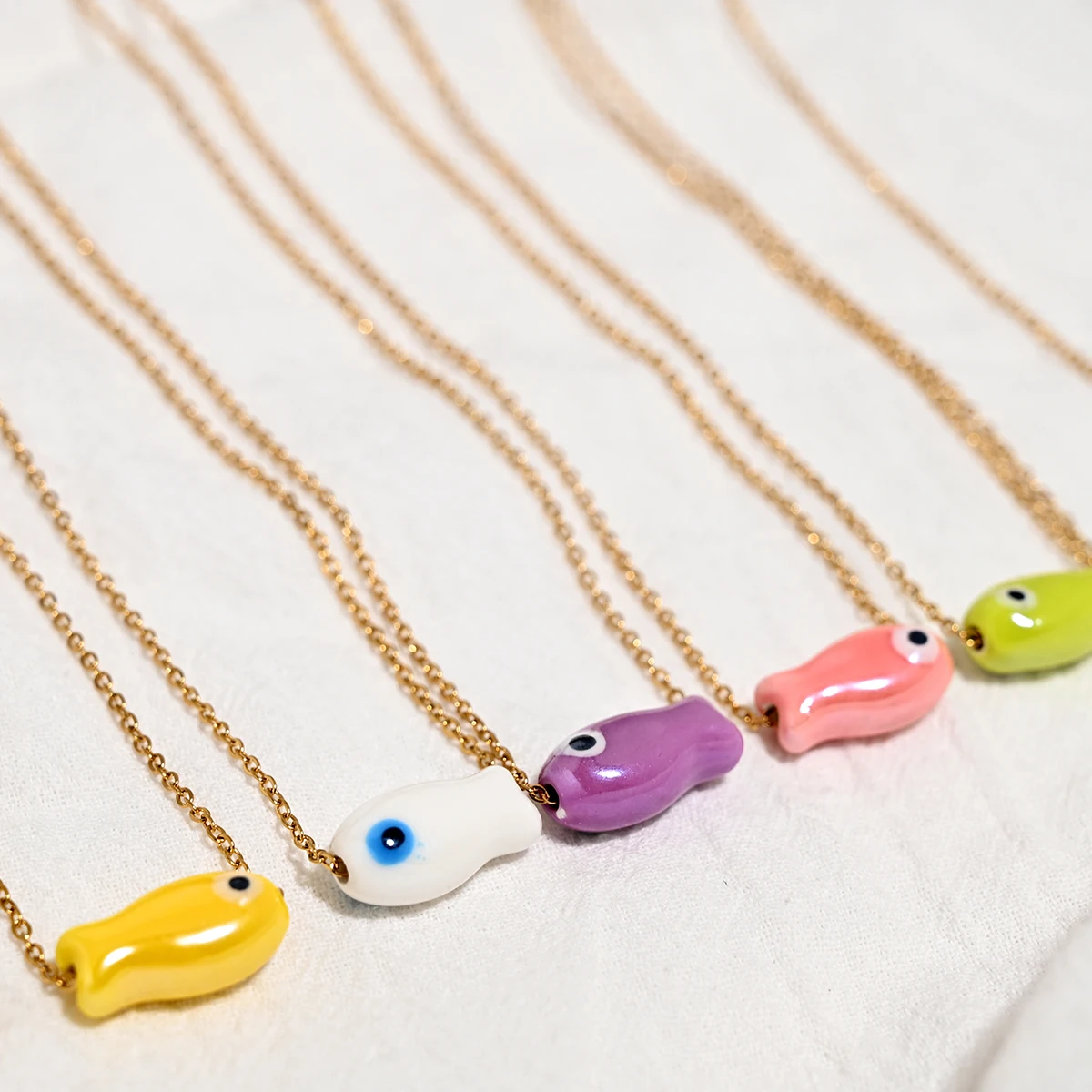 Stainless Steel Ceramic Fish Necklace Waterproof Fashion Pendant Necklace Tarnish Free Stackable Jewelry for Women